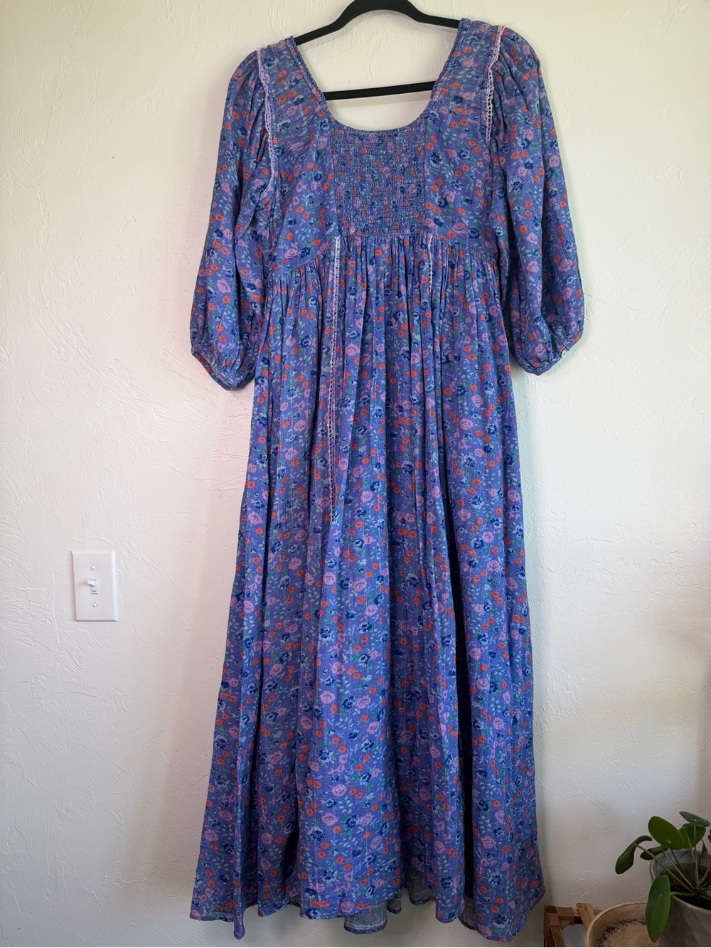LoveShackFancy Roslyn Floral Puff Sleeve Midi Dress Blue/purple Size 0 - Picture 6 of 6